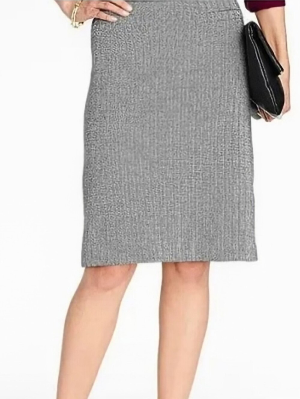 Talbots Factory Tweed Herringbone Pencil Skirt Black White Welt Pockets Size 12